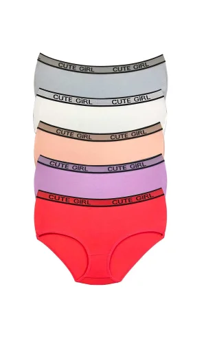 5 Adet Yüksek Bel Kalın Lastikli Beli Yazılı Kadın Şort Külot