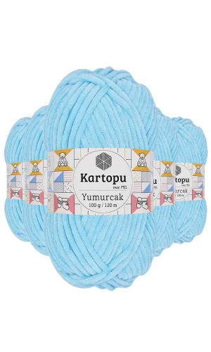 5 Adet Yumurcak Kadife El Örgü İpi Açık Turkuaz K516