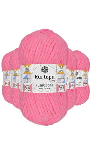 5 Adet Yumurcak Kadife El Örgü İpi Fosfor Pembe K773