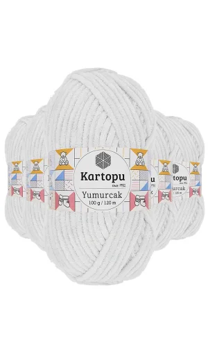 5 Adet Yumurcak Kadife El Örgü İpi Kar Beyaz K010