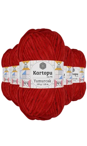 5 Adet Yumurcak Kadife El Örgü İpi Kırmızı K126