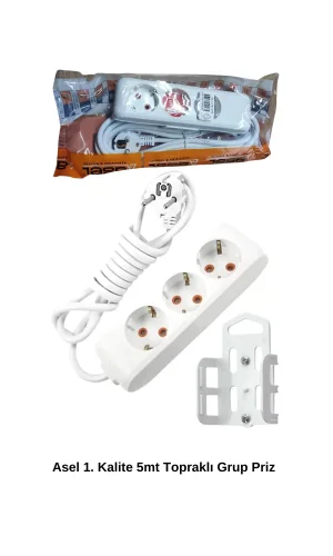5 Metre Askı Aparatlı Topraklı 3lü Grup Priz Royaleks-AST305