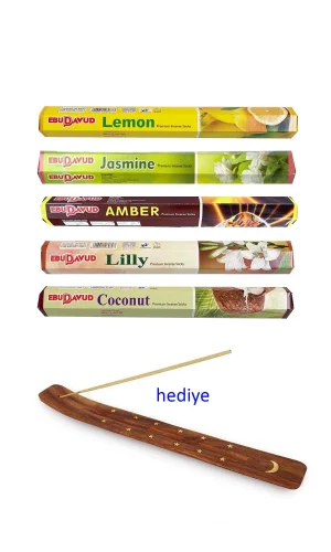 5 Paket 20 Çubuklu Tütsü Lemon - Amber - Lilly- Jasmine - Coconut - Kayık Hediyeli