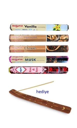 5 Paket 20 Çubuklu Tütsü Vanilla - Musk - Clove - Wood - Redrose - Kayık Hediyeli