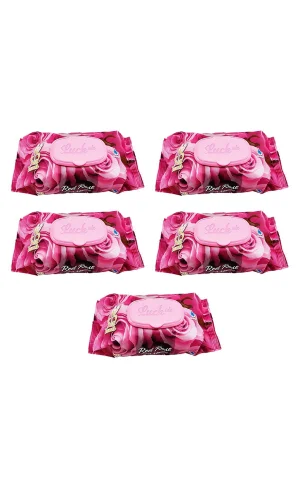 5 Paket Red Rose Islak Havlu Mendil 90 Adet Kapaklı Gül Kokulu