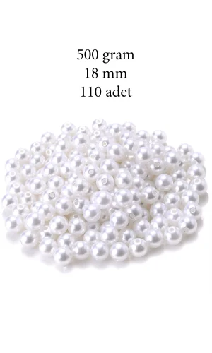 500 gram 18mm Beyaz Renk Plastik İnci Boncuk Çanta ve Takı Yapım Boncuğu (~110 adet)