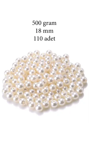 500 gram 18mm Krem Renk Plastik İnci Boncuk Çanta ve Takı Yapım Boncuğu (~110 adet)