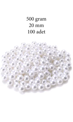 500 gram 20mm Beyaz Renk Plastik İnci Boncuk Çanta ve Takı Yapım Boncuğu (~100 adet)