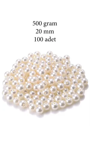 500 gram 20mm Krem Renk Plastik İnci Boncuk Çanta ve Takı Yapım Boncuğu (~100 adet)