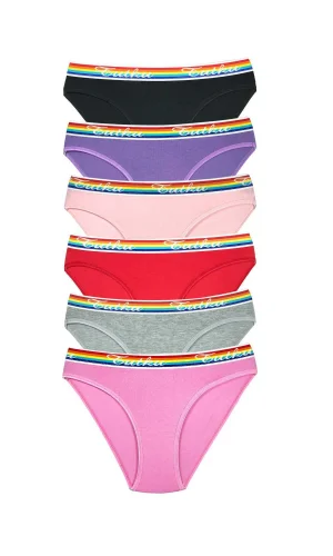 6 Adet Beli Renkli Lastik Pamuklu Kadın Slip Tutku Külot