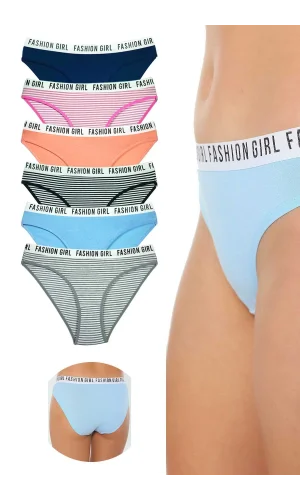6 Adet Beli Yazılı Lastik Pamuk Kadın Külot