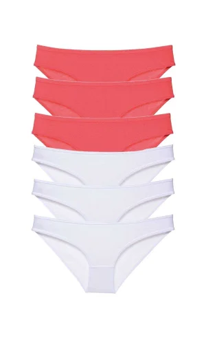 6 adet Eko Set Likralı Kadın Slip Külot Fuşya Beyaz