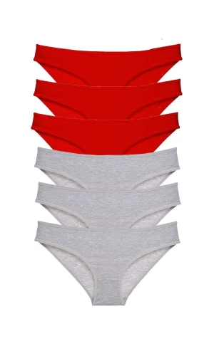 6 adet Eko Set Likralı Kadın Slip Külot Kırmızı Gri