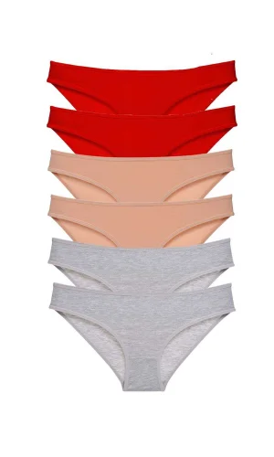 6 adet Eko Set Likralı Kadın Slip Külot Kırmızı Ten Gri