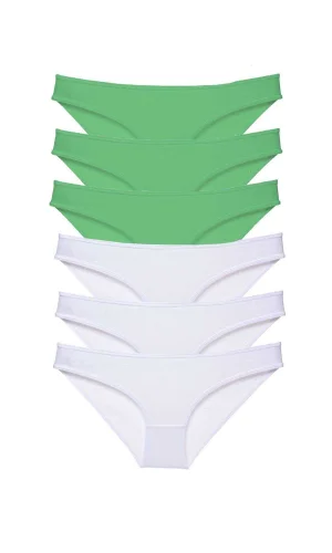 6 adet Eko Set Likralı Kadın Slip Külot Yeşil Beyaz