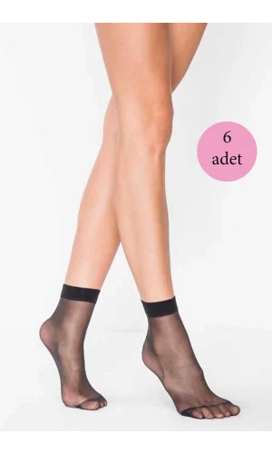6 Adet Fit 15 Soket Ince Parlak Kısa Çorap Siyah