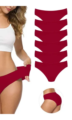6 Adet Kadın Dikişsiz Lazer Kesim Esnek İz yapmayan Külot Bordo