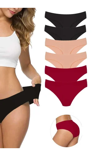 6 Adet Kadın Dikişsiz Lazer Kesim Esnek İz yapmayan Külot S9
