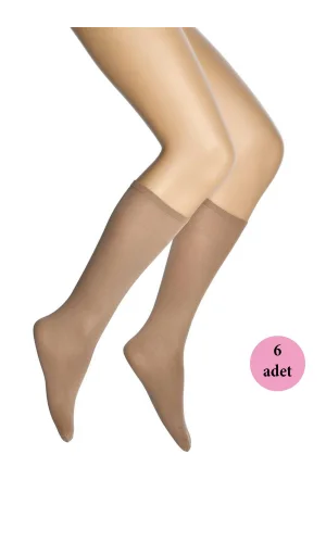 6 Adet Mikro 70 Dizaltı Kadın Çorap Bronz 38