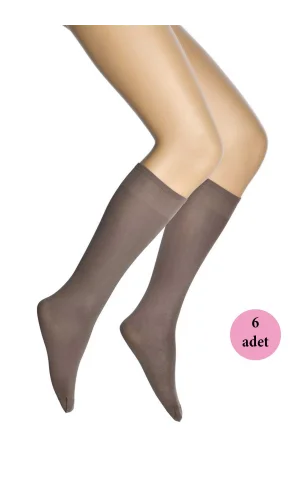6 Adet Mikro 70 Dizaltı Kadın Çorap Vizon 86
