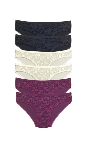 6 Adet Önü Dantelli Transparan Kadın Slip Külot S115