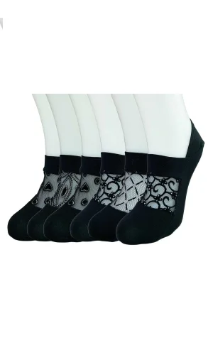 6 Adet Önü Transparan Kadın Fantezi Desenli Babet Çorap