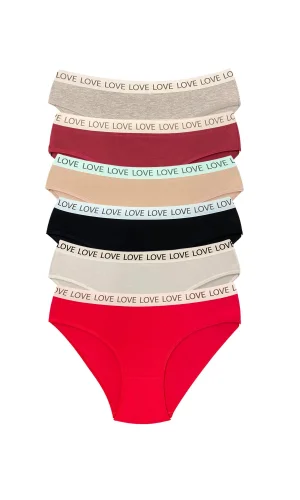 6 Adet Pamuklu Esnek Kadın Slip Bikini Külot Geniş Lastikli Baskılı