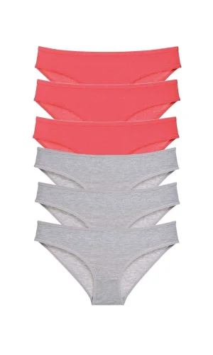 6 adet Süper Eko Set Likralı Kadın Slip Külot Fuşya Gri