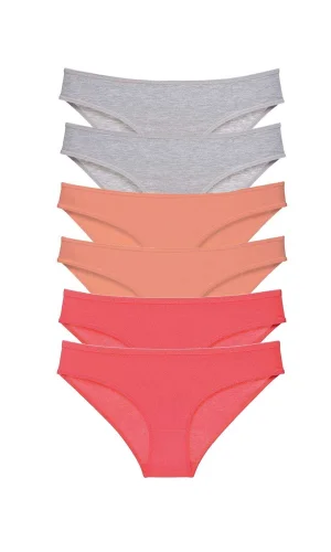 6 adet Süper Eko Set Likralı Kadın Slip Külot Gri Pudra Fuşya