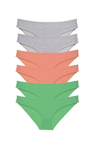 6 adet Süper Eko Set Likralı Kadın Slip Külot Gri Pudra Yeşil