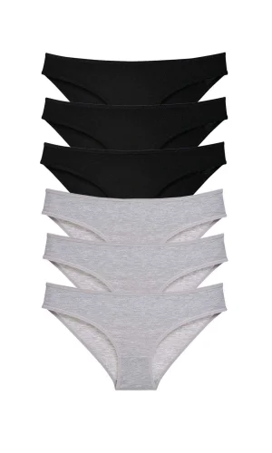 6 adet Süper Eko Set Likralı Kadın Slip Külot Siyah Gri