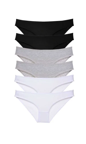 6 adet Süper Eko Set Likralı Kadın Slip Külot Siyah Gri Beyaz