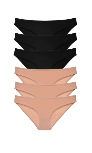 6 adet Süper Eko Set Likralı Kadın Slip Külot Siyah Ten