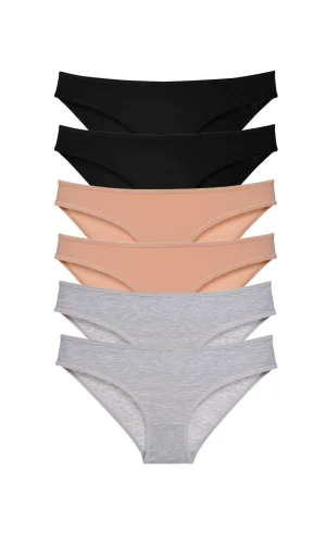 6 adet Süper Eko Set Likralı Kadın Slip Külot Siyah Ten Gri