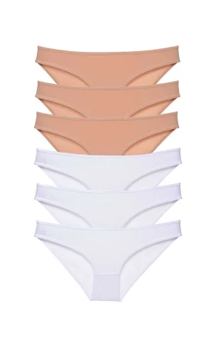 6 adet Süper Eko Set Likralı Kadın Slip Külot Ten Beyaz