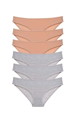 6 adet Süper Eko Set Likralı Kadın Slip Külot Ten Gri
