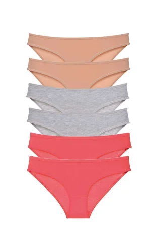 6 adet Süper Eko Set Likralı Kadın Slip Külot Ten Gri Fuşya