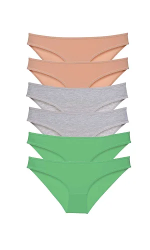 6 adet Süper Eko Set Likralı Kadın Slip Külot Ten Gri Yeşil
