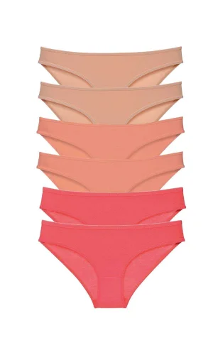 6 adet Süper Eko Set Likralı Kadın Slip Külot Ten Pudra Fuşya