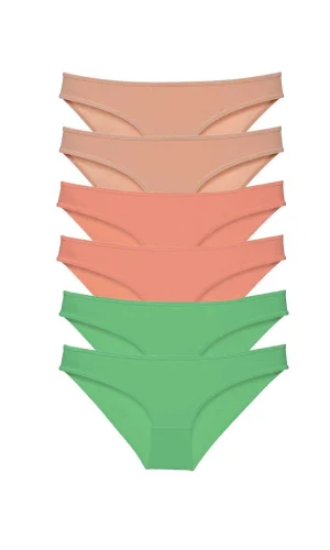 6 adet Süper Eko Set Likralı Kadın Slip Külot Ten Pudra Yeşil