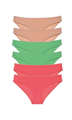 6 adet Süper Eko Set Likralı Kadın Slip Külot Ten Yeşil Fuşya