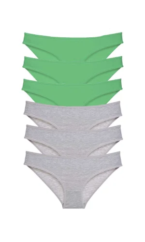 6 adet Süper Eko Set Likralı Kadın Slip Külot Yeşil Gri