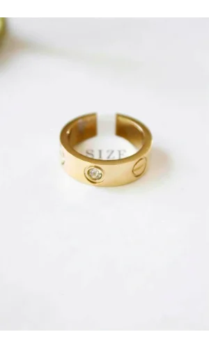 6lı Crt Model Kalın Taşlı Alyans Yüzük - Altın