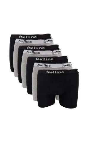 7 adet Feelline Siyah ve Gri Pamuklu Doğal Likralı Erkek Boxer