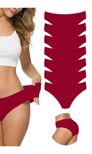 7 Adet Kadın Dikişsiz Lazer Kesim Esnek İz yapmayan Külot Bordo