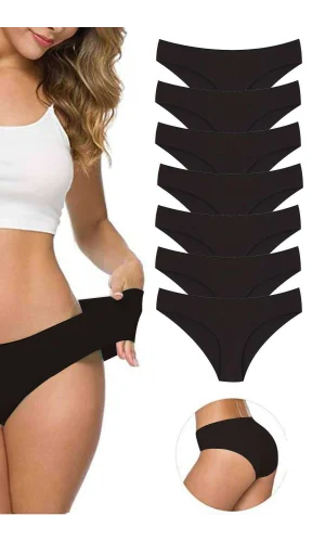 7 Adet Kadın Dikişsiz Lazer Kesim Esnek İz yapmayan Külot Siyah