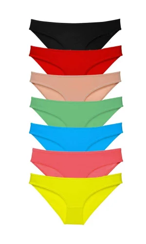 7 adet Süper Eko Set Likralı Kadın Slip Külot Çok Renkli