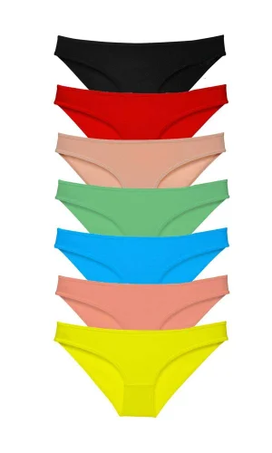 7 adet Süper Eko Set Likralı Kadın Slip Külot Çok Renkli