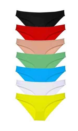 7 adet Süper Eko Set Likralı Kadın Slip Külot Çok Renkli