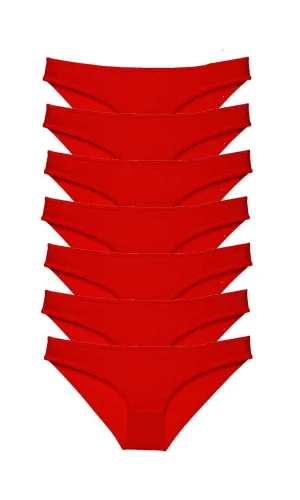 7 adet Süper Eko Set Likralı Kadın Slip Külot Kırmızı